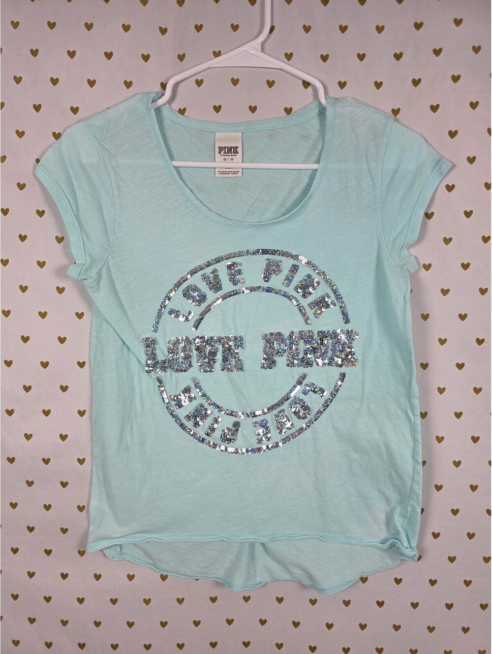 Victorias Secret PINK Blue Bling Sequined Tee shirt XS